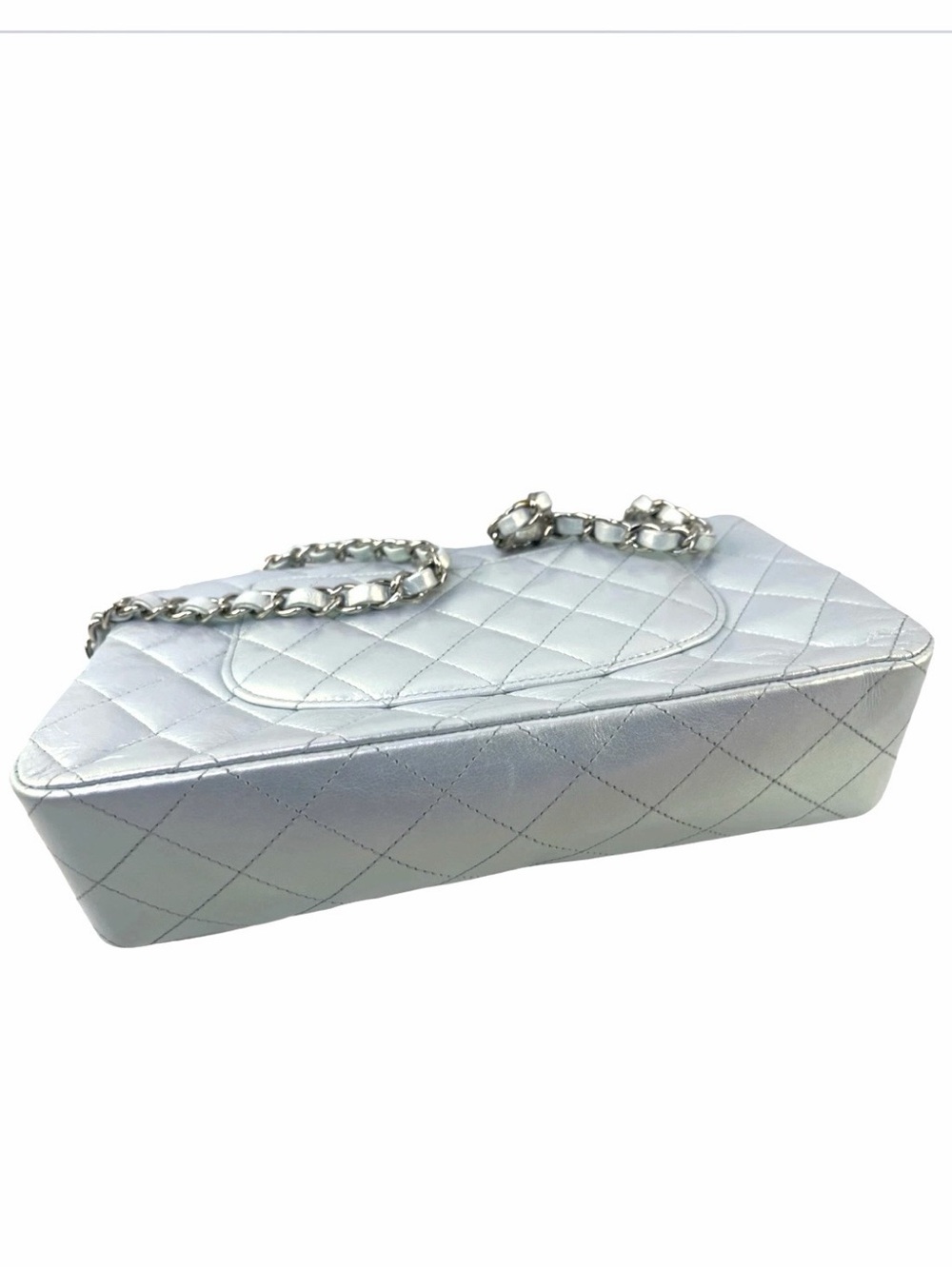 CHANEL Iridescent Light Blue Classic Double Flap Medium Silver Hardware Rare - Picture 6 of 8